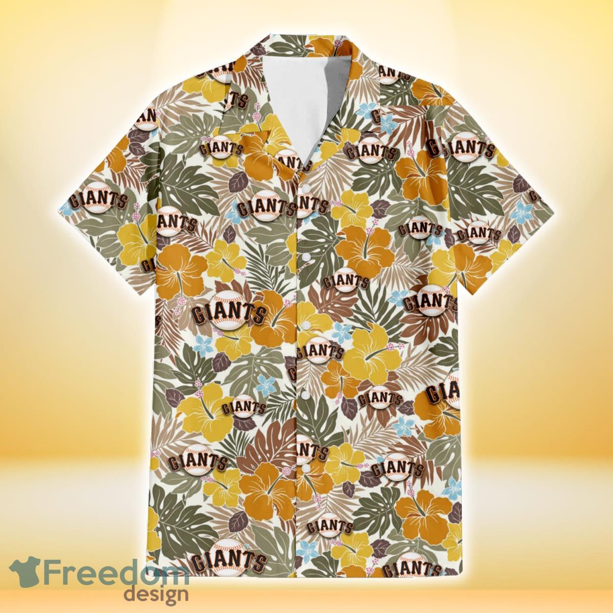 San Francisco Giants Brown Yellow Hibiscus White Background 3D Hawaiian Shirt Gift For Fans Product Photo 2