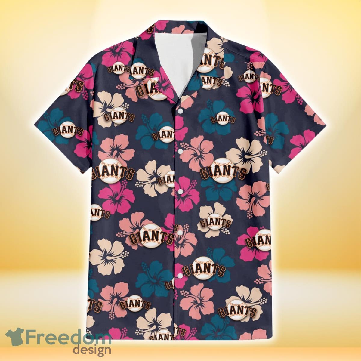 San Francisco Giants Colorful Hibiscus Black Background 3D Hawaiian Shirt Gift For Fans Product Photo 2