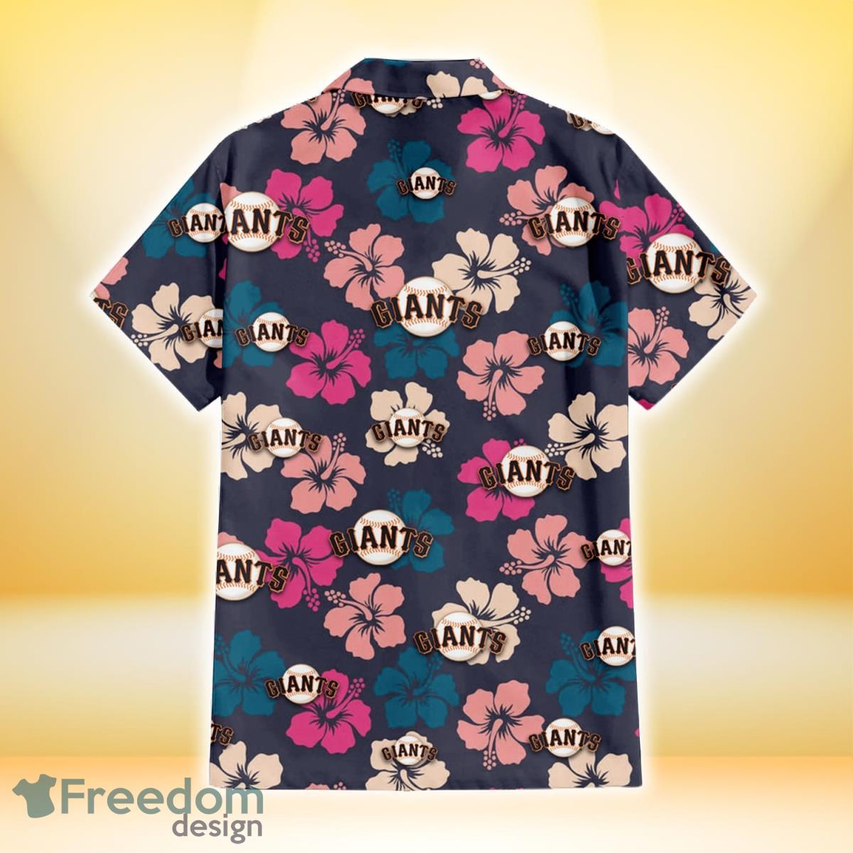 San Francisco Giants Light Purple Hibiscus Pattern Stripe Powder Purple 3D  Hawaiian Shirt Gift For Fans - Freedomdesign