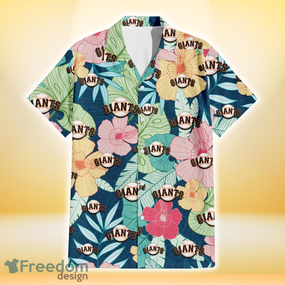 San Francisco Giants Colorful Sketch Hibiscus Dark Green Background 3D Hawaiian Shirt Gift For Fans Product Photo 2