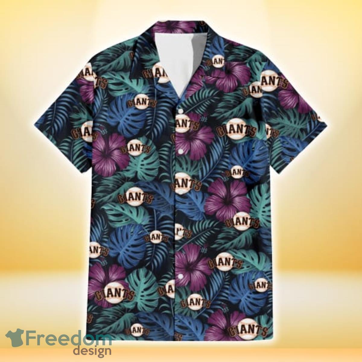 San Francisco Giants Dark Magenta Green Leaf Black Background 3D Hawaiian Shirt Gift For Fans Product Photo 2