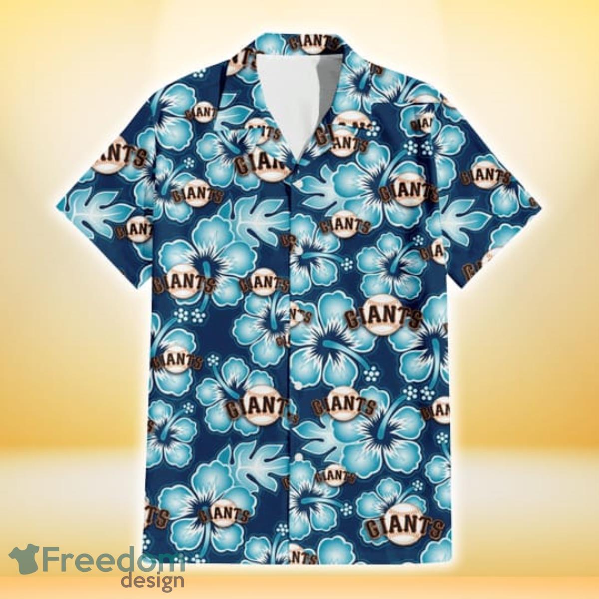 San Francisco Giants Dark Turquoise Hibiscus Navy Background 3D Hawaiian Shirt Gift For Fans Product Photo 2