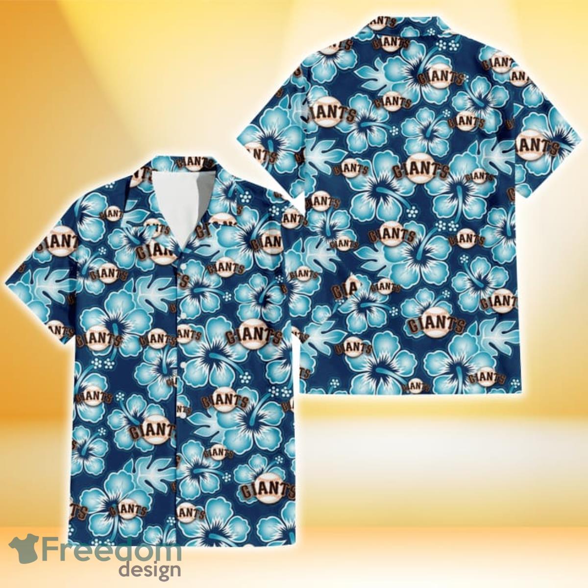 San Francisco Giants Dark Turquoise Hibiscus Navy Background 3D Hawaiian Shirt Gift For Fans Product Photo 1