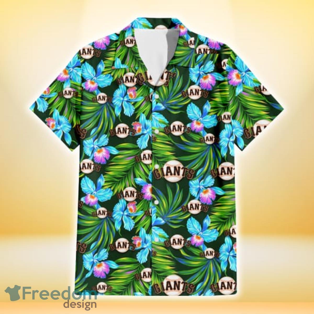 San Francisco Giants Electro Color Hibiscus Black Background 3D Hawaiian Shirt Gift For Fans Product Photo 2