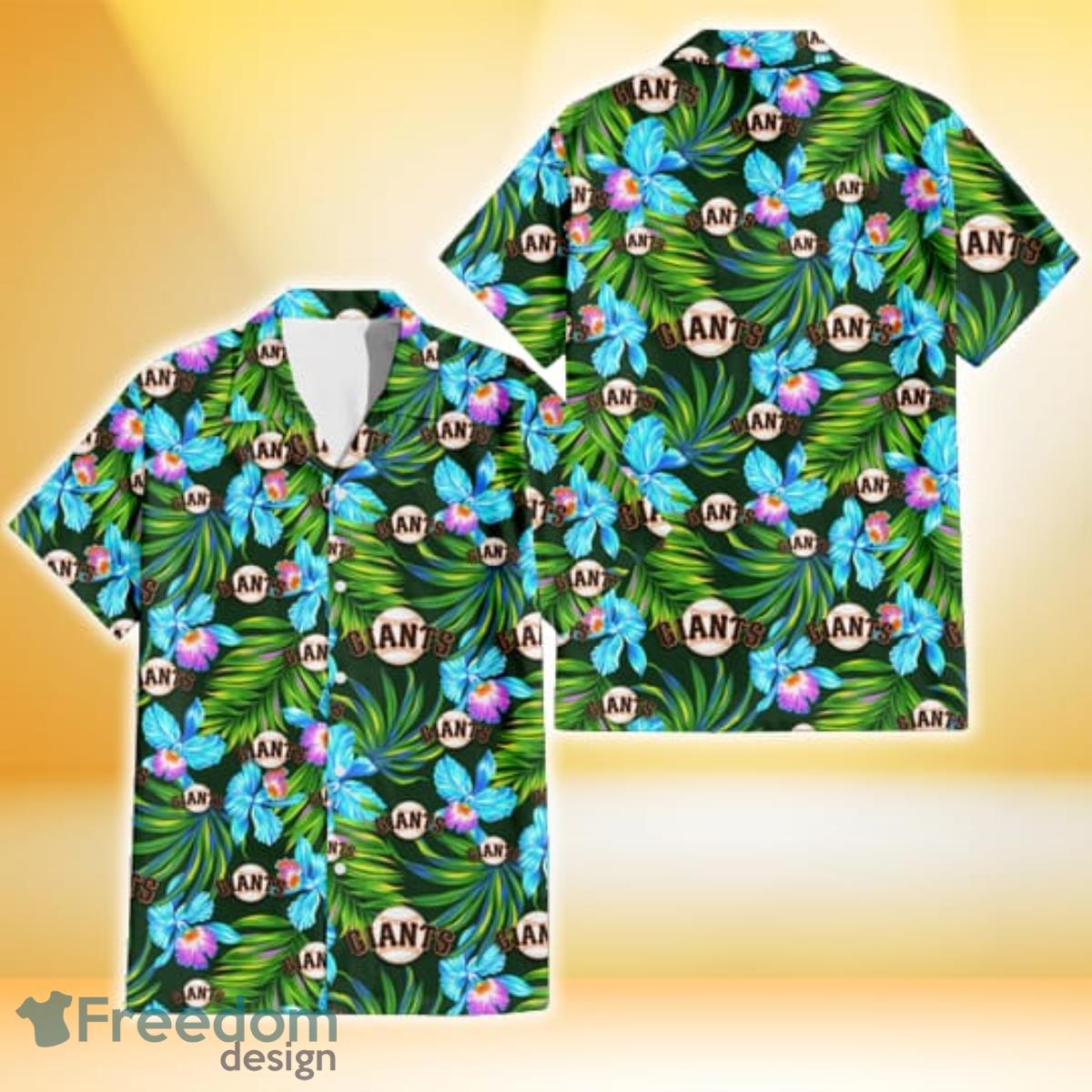 San Francisco Giants Electro Color Hibiscus Black Background 3D Hawaiian Shirt Gift For Fans Product Photo 1