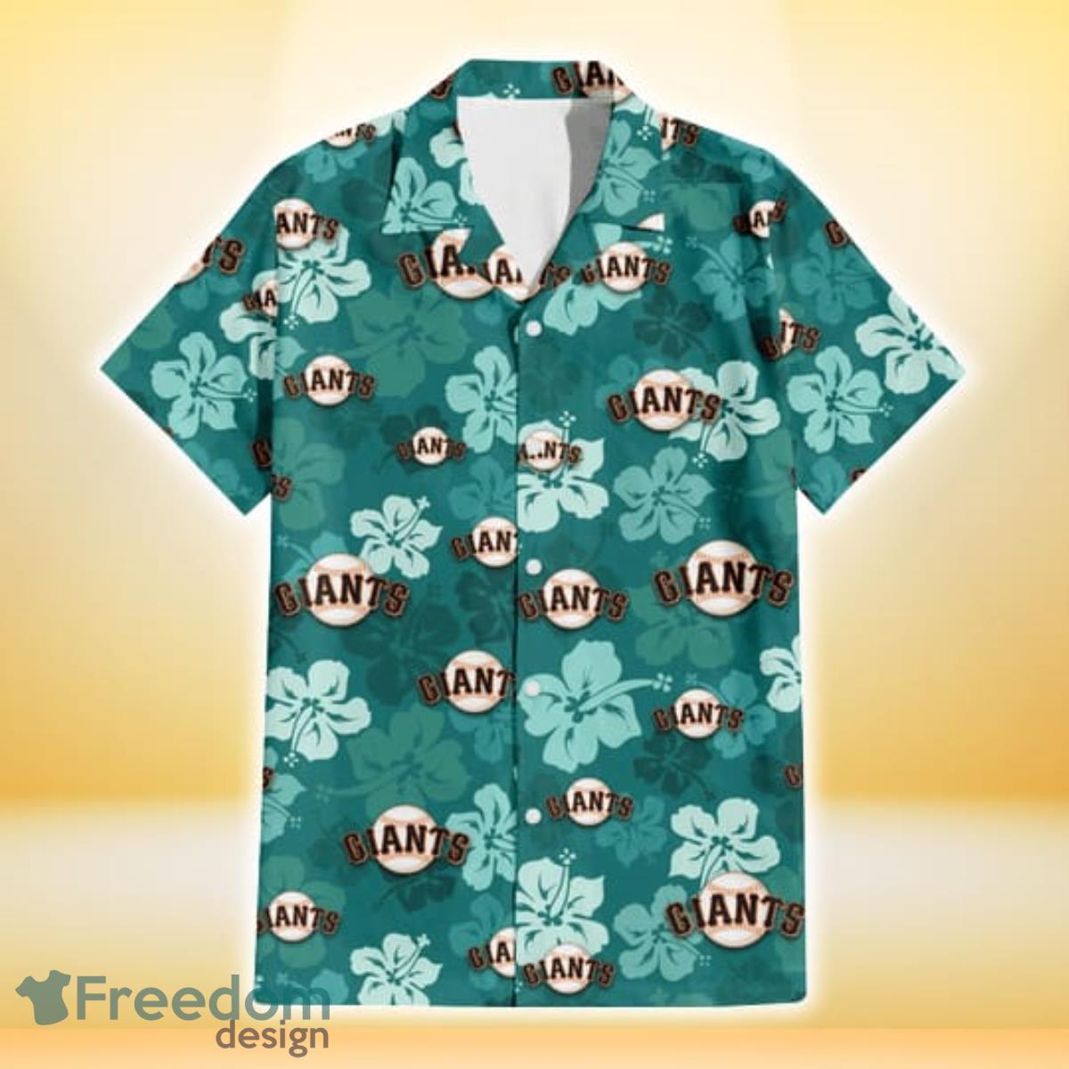 San Francisco Giants Light Sea Green Hibiscus Green Background 3D Hawaiian Shirt Gift For Fans Product Photo 2