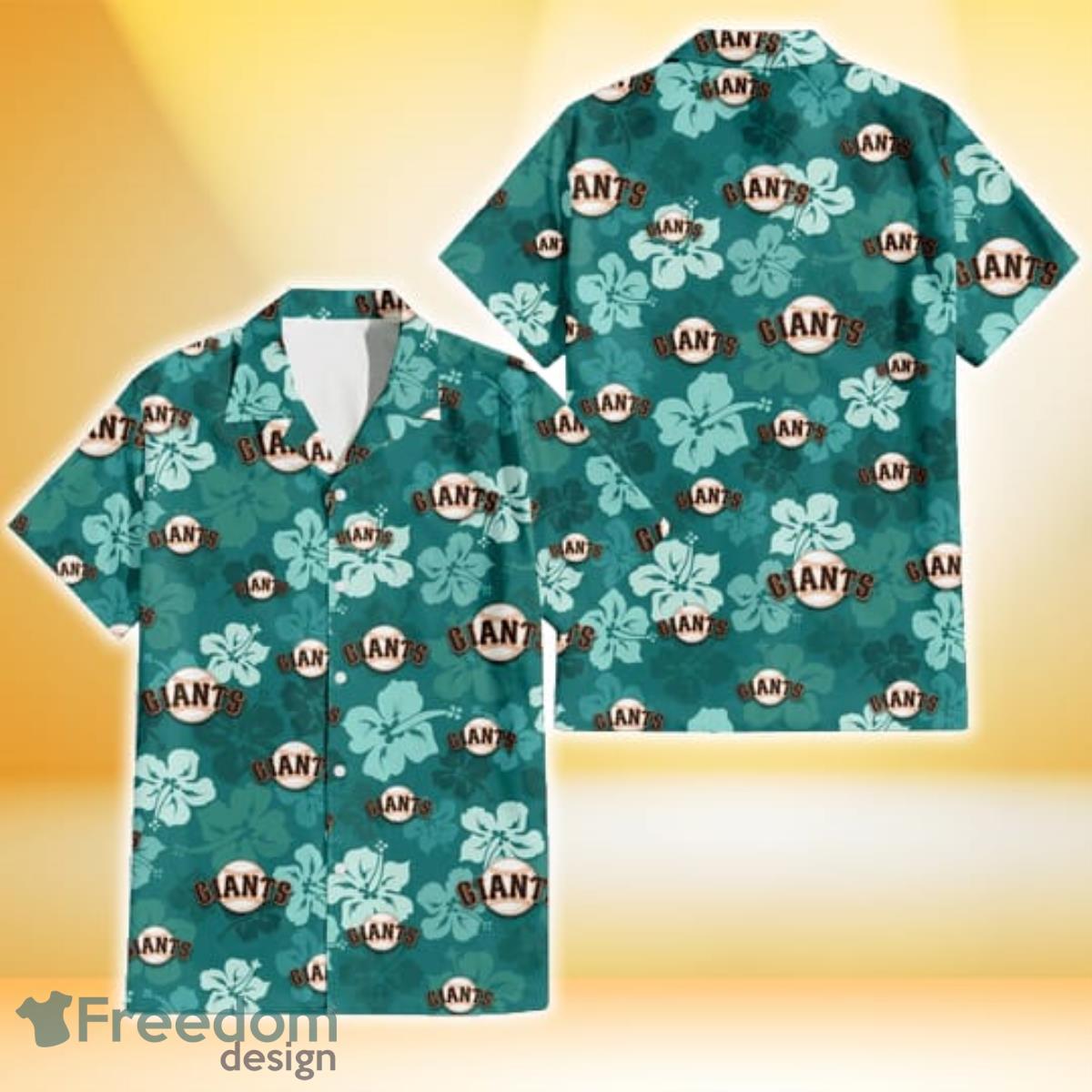 San Francisco Giants Light Sea Green Hibiscus Green Background 3D Hawaiian Shirt Gift For Fans Product Photo 1