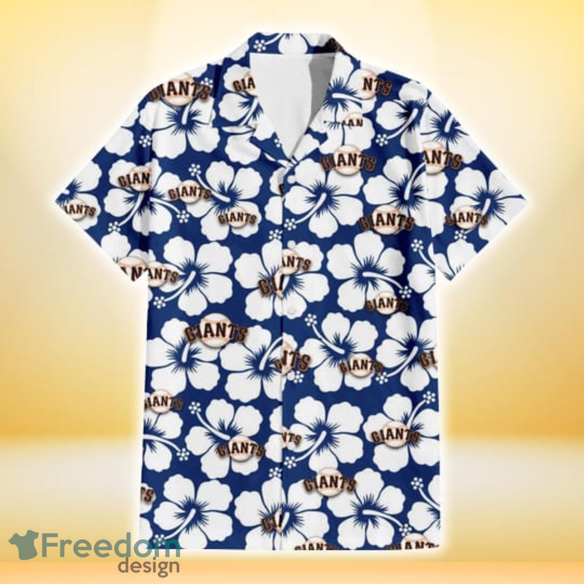 San Francisco Giants Modern White Hibiscus Navy Background 3D Hawaiian Shirt Gift For Fans Product Photo 2