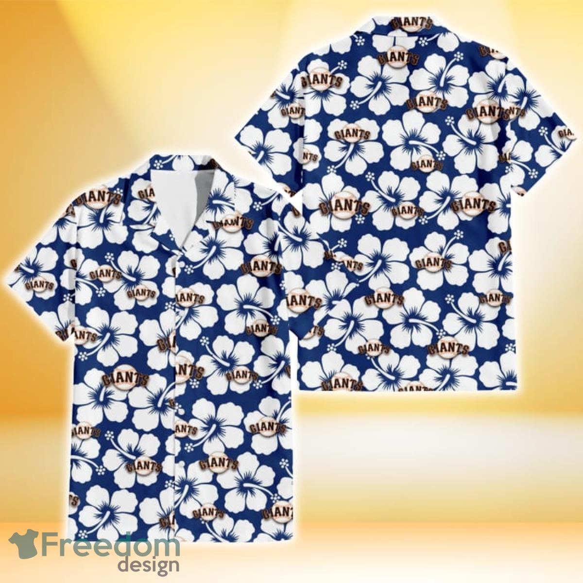 San Francisco Giants Modern White Hibiscus Navy Background 3D Hawaiian Shirt Gift For Fans Product Photo 1