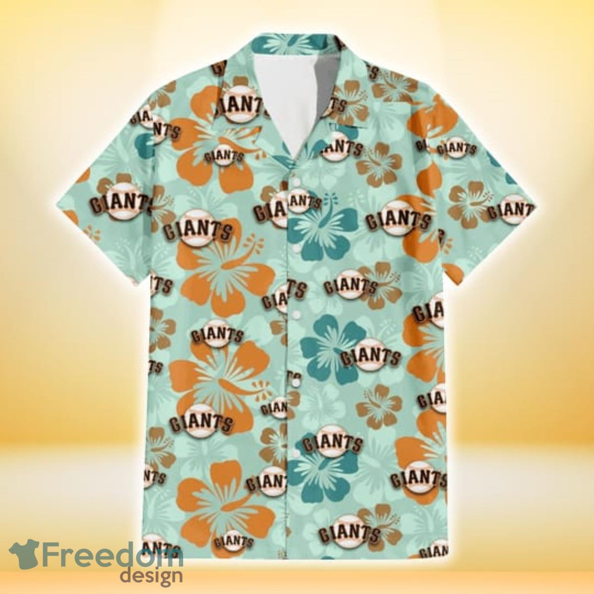 San Francisco Giants Orange Green Hibiscus Pale Green Background 3D Hawaiian Shirt Gift For Fans Product Photo 2