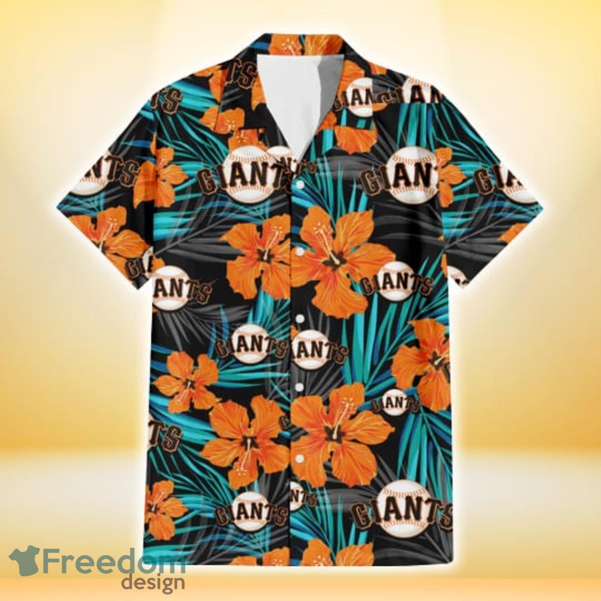 San Francisco Giants Big Logo And Orange Hibiscus Hawaiian Shirt Sport Fans  Gift - Freedomdesign