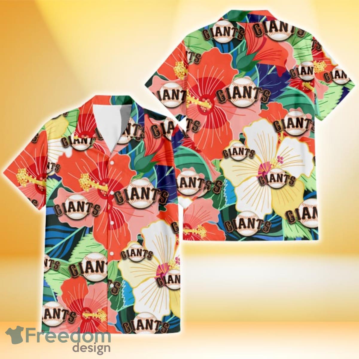 San Francisco Giants Pale Turquoise Hibiscus Light Cyan Background 3D  Hawaiian Shirt Gift For Fans - Freedomdesign