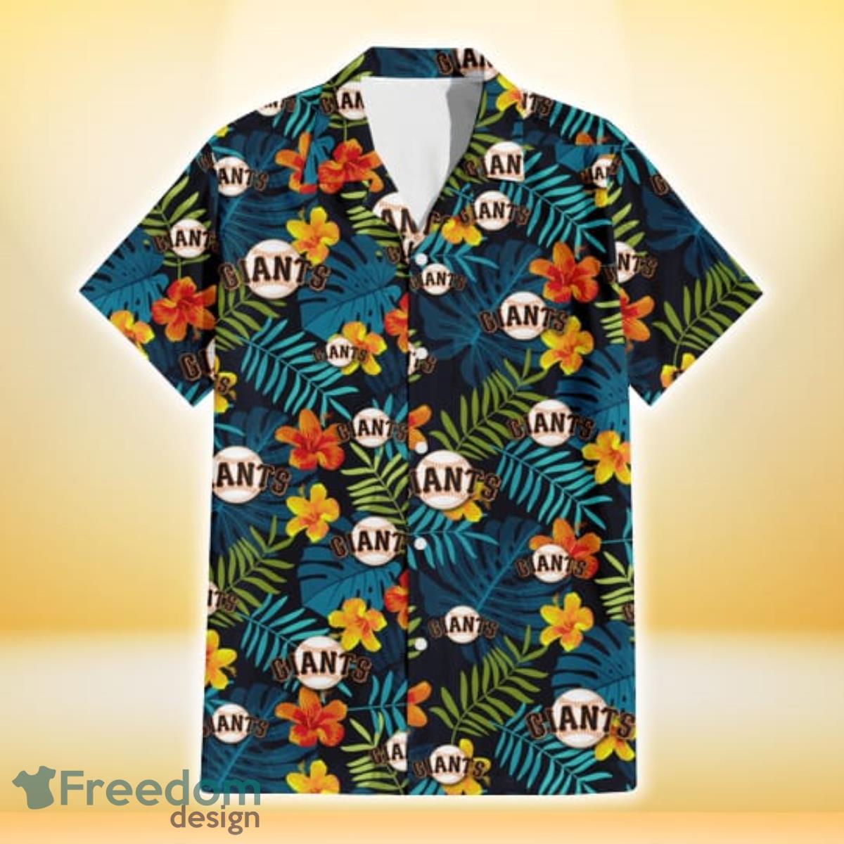 San Francisco Giants Pale Turquoise Hibiscus Light Cyan Background 3D  Hawaiian Shirt Gift For Fans - Freedomdesign