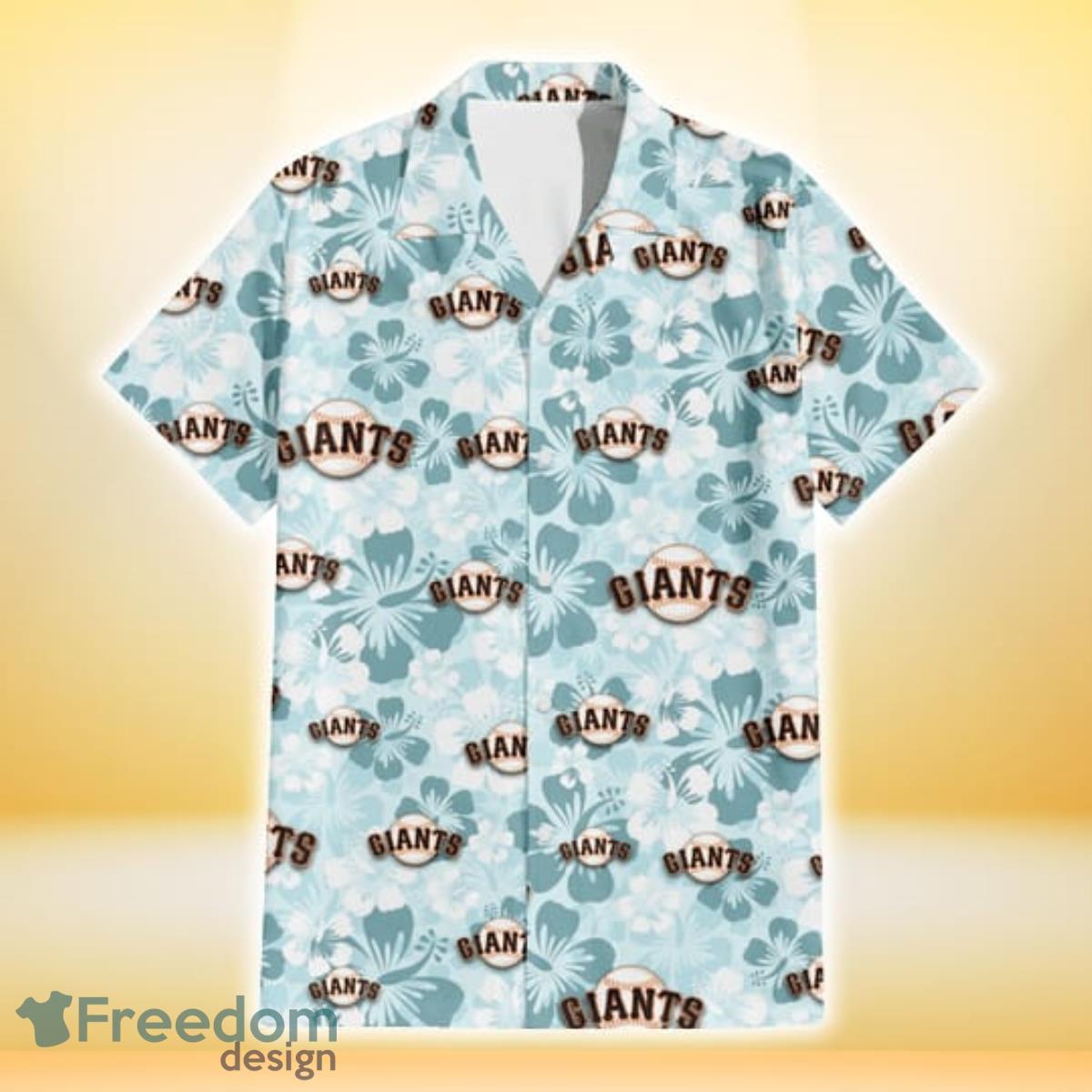 San Francisco Giants Pale Turquoise Hibiscus Light Cyan Background 3D  Hawaiian Shirt Gift For Fans - Freedomdesign