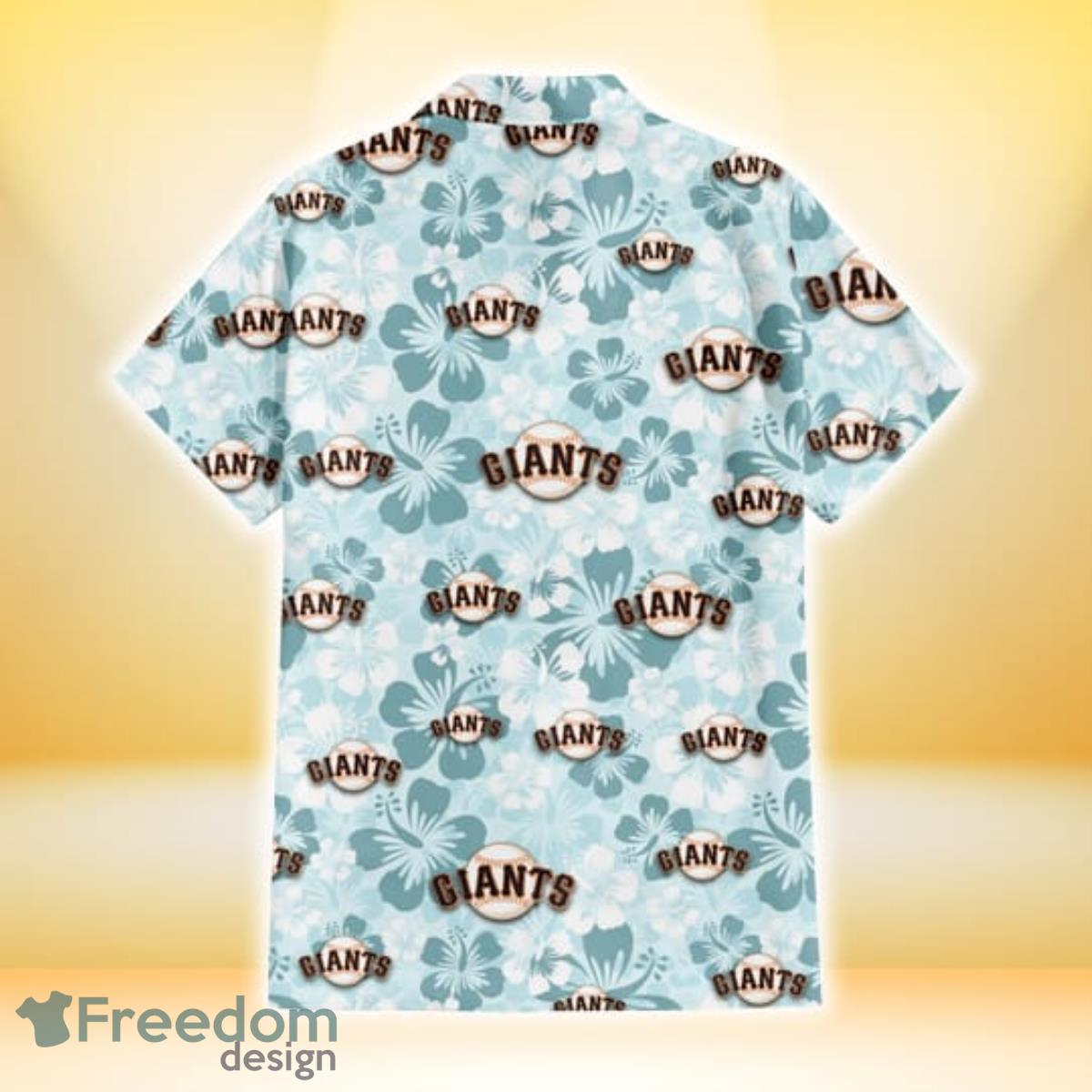 San Francisco Giants Pale Turquoise Hibiscus Light Cyan Background 3D  Hawaiian Shirt Gift For Fans - Freedomdesign