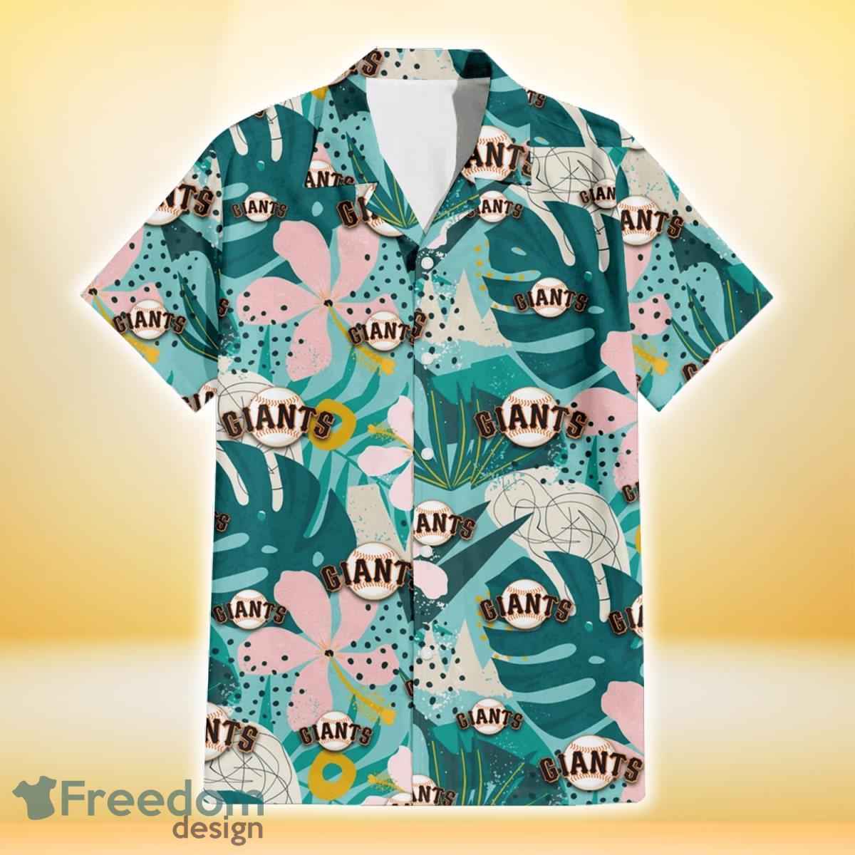 San Francisco Giants Pastel Hibiscus Palm Leaf Tiny Dot Green Background 3D Hawaiian Shirt Gift For Fans Product Photo 2