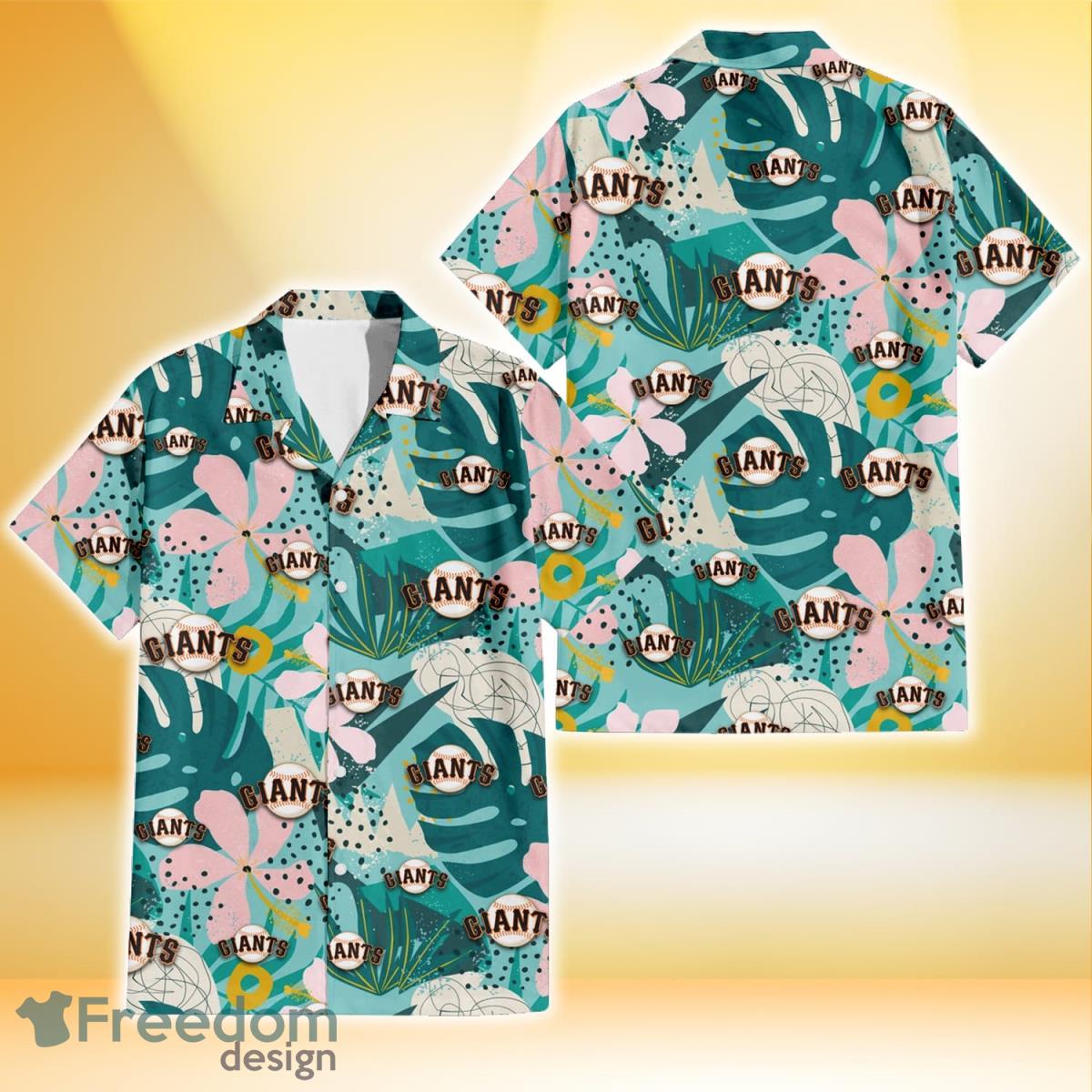 San Francisco Giants Pale Turquoise Hibiscus Light Cyan Background 3D  Hawaiian Shirt Gift For Fans - Freedomdesign