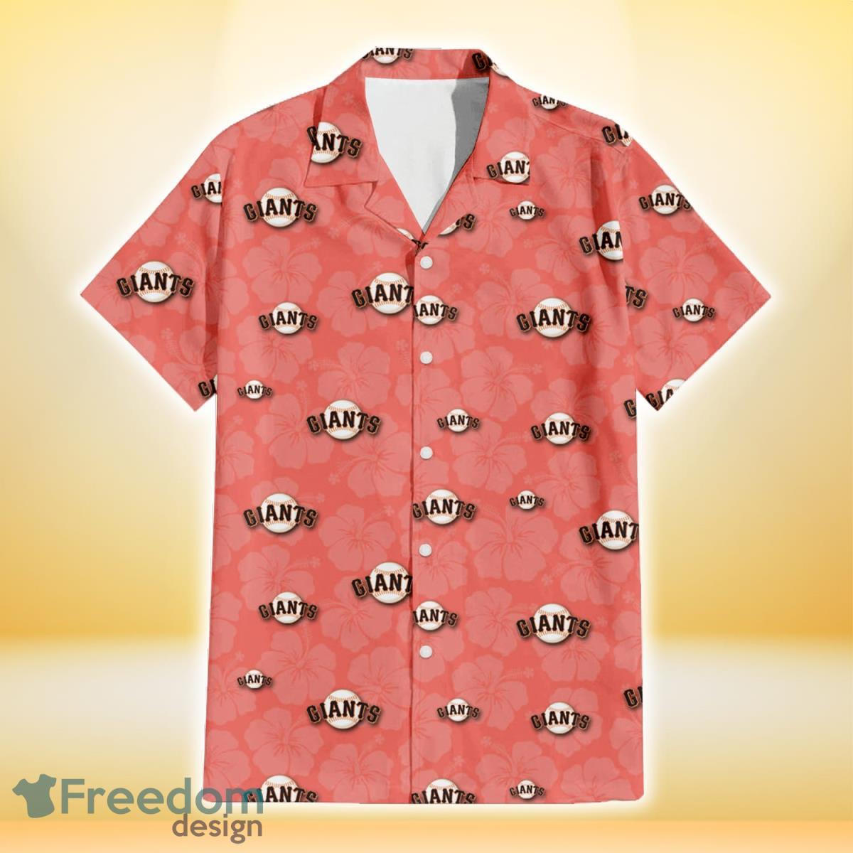 San Francisco Giants Peach Puff Hibiscus Tomato Orange Background 3D Hawaiian Shirt Gift For Fans Product Photo 2