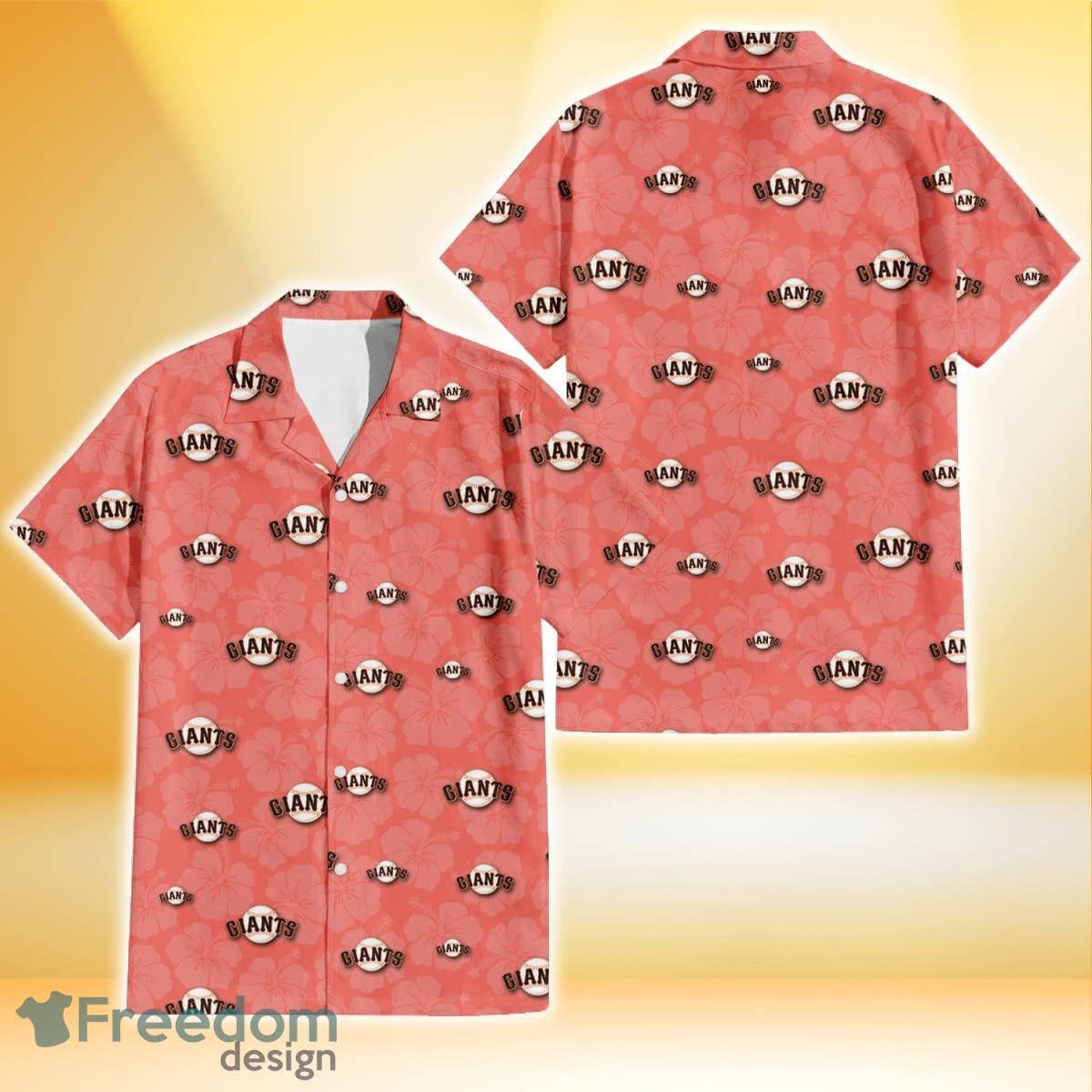 San Francisco Giants Peach Puff Hibiscus Tomato Orange Background 3D Hawaiian Shirt Gift For Fans Product Photo 1