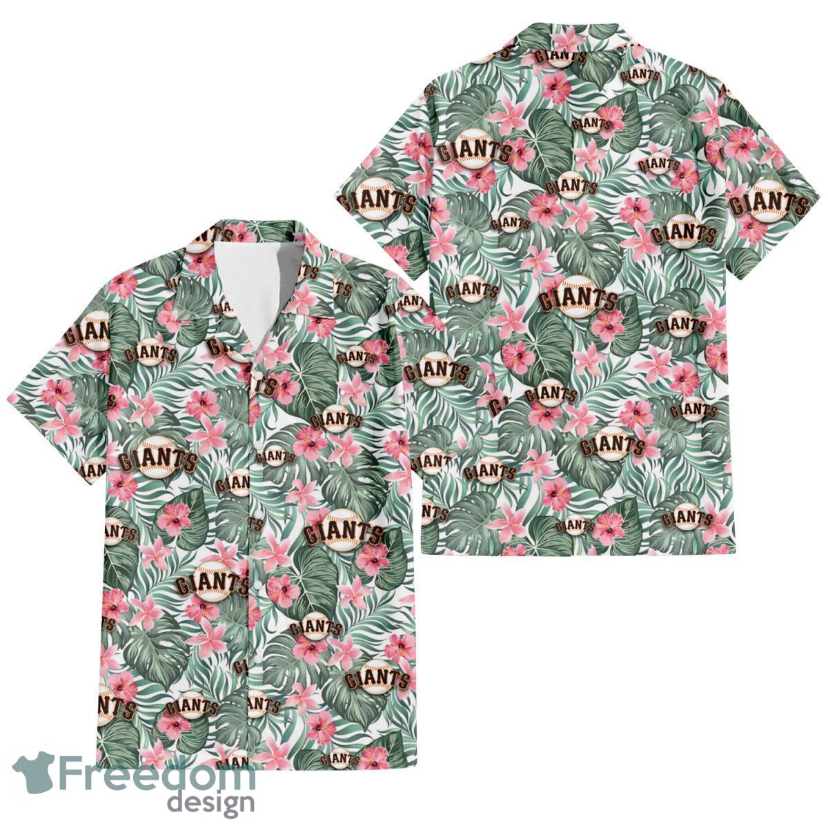 San Francisco Giants White Porcelain Flower Pink Hibiscus White Background Hawaiian  Shirt