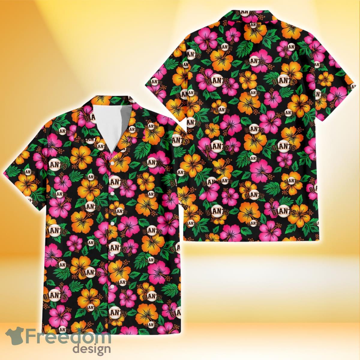 San Francisco Giants Pink Orange Black Background 3D Hawaiian Shirt Gift  For Fans - Freedomdesign