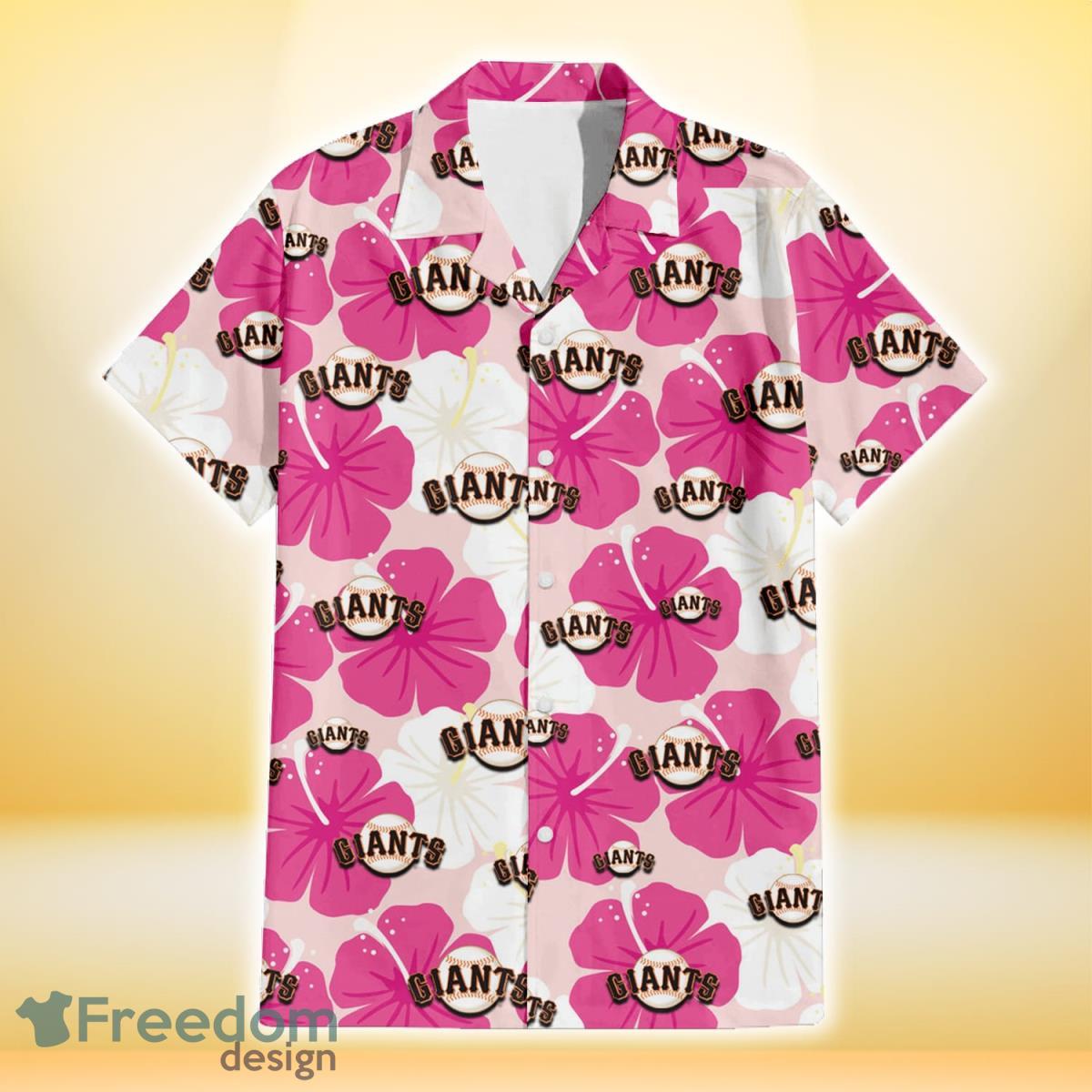 San Francisco Giants Pink White Hibiscus Misty Rose Background 3D Hawaiian Shirt Gift For Fans Product Photo 2