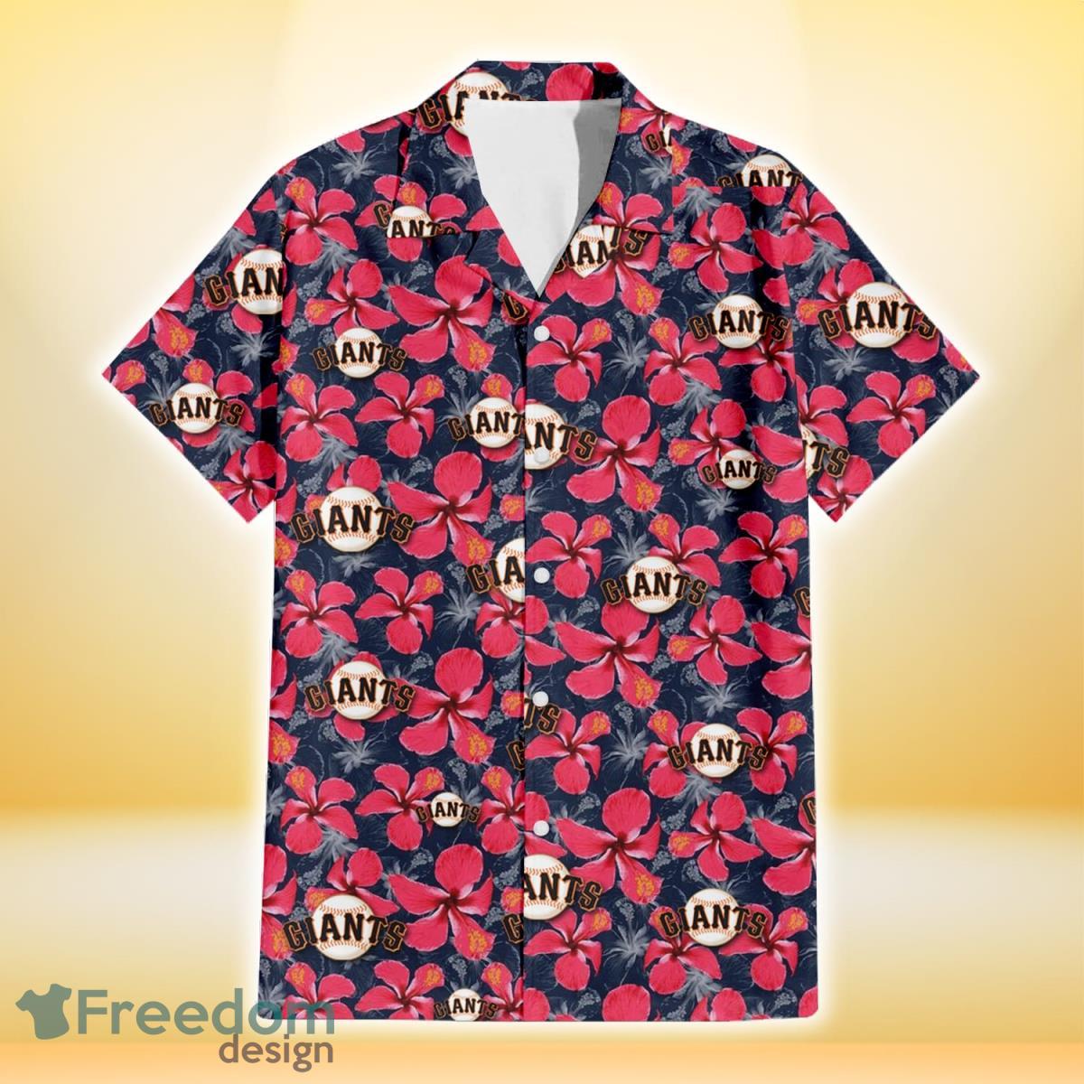 San Francisco Giants Red Hibiscus Dark Gray Background 3D Hawaiian Shirt Gift For Fans Product Photo 2