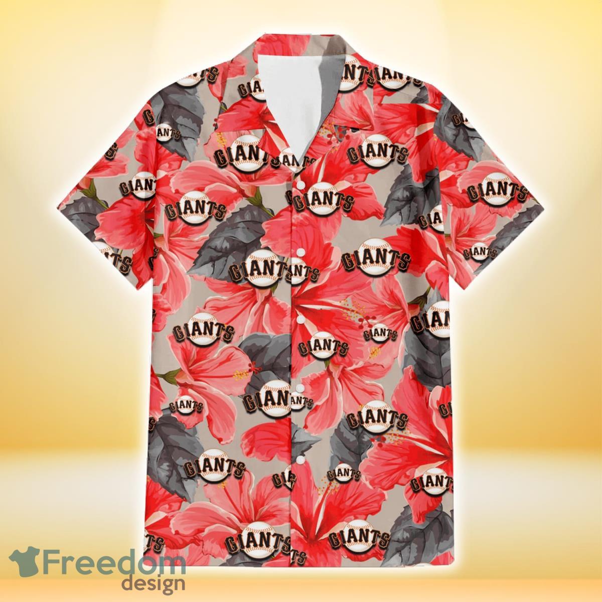 San Francisco Giants Red Hibiscus Gray Leaf Gainsboro Background 3D Hawaiian Shirt Gift For Fans Product Photo 2