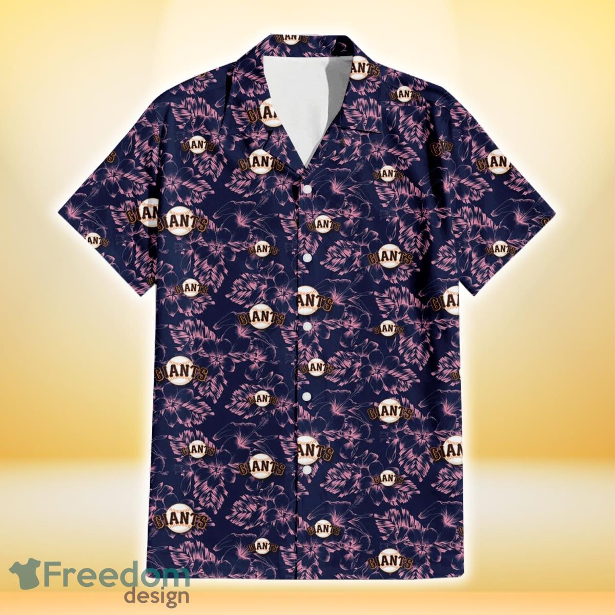 San Francisco Giants Sketch White Hibiscus Violet Background Hawaiian Shirt