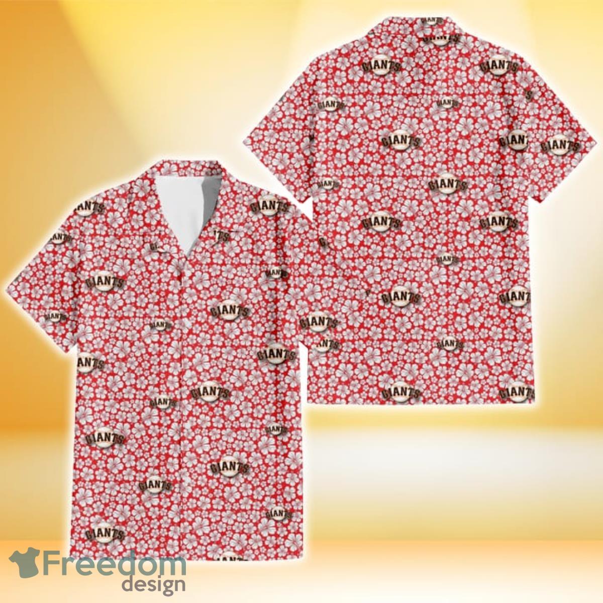 San Francisco Giants Tiny White Hibiscus Pattern Red Background 3D Hawaiian Shirt Gift For Fans Product Photo 1