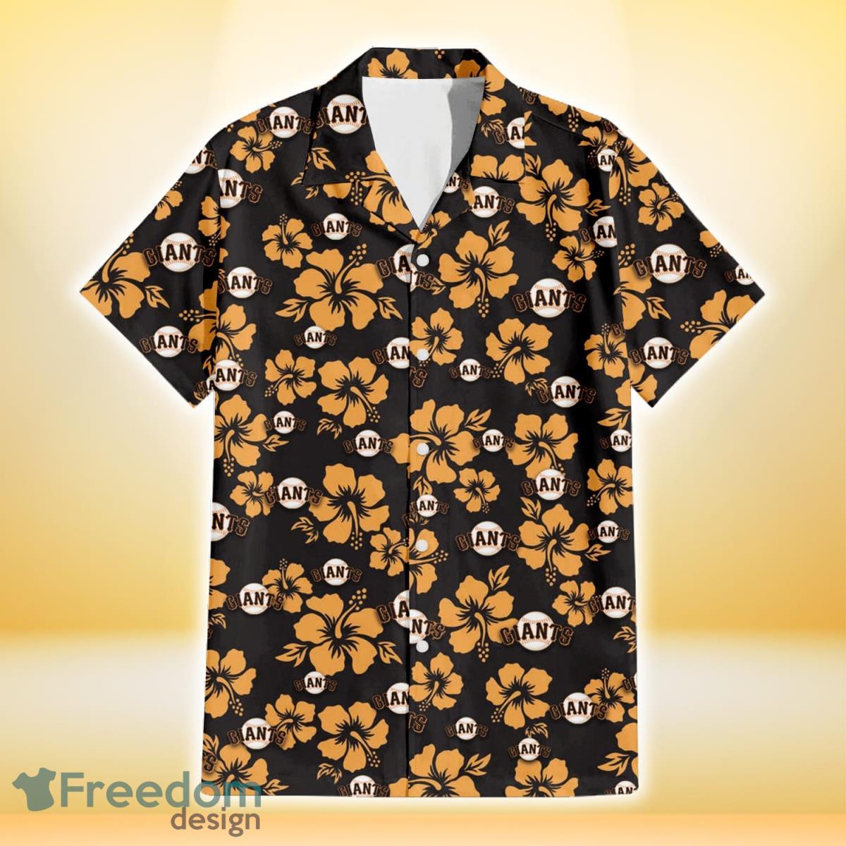 San Francisco Giants Tiny Yellow Hibiscus Black Background 3D Hawaiian Shirt Gift For Fans Product Photo 2