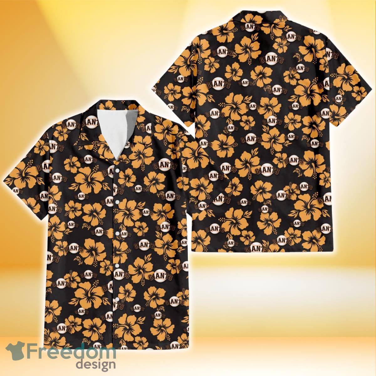 San Francisco Giants Tiny Yellow Hibiscus Black Background 3D Hawaiian Shirt Gift For Fans Product Photo 1