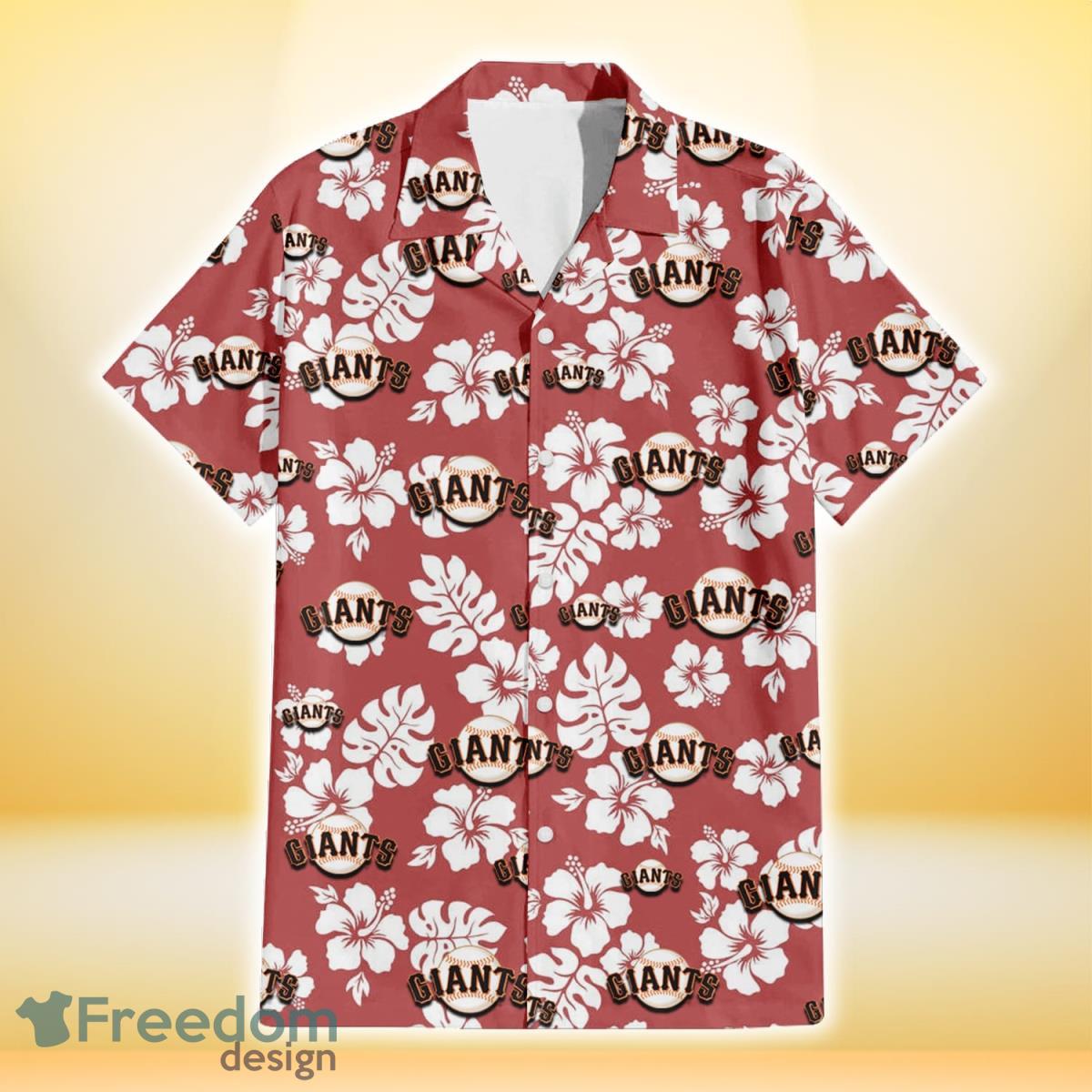 San Francisco Giants White Hibiscus Indian Red Background 3D Hawaiian Shirt Gift For Fans Product Photo 2