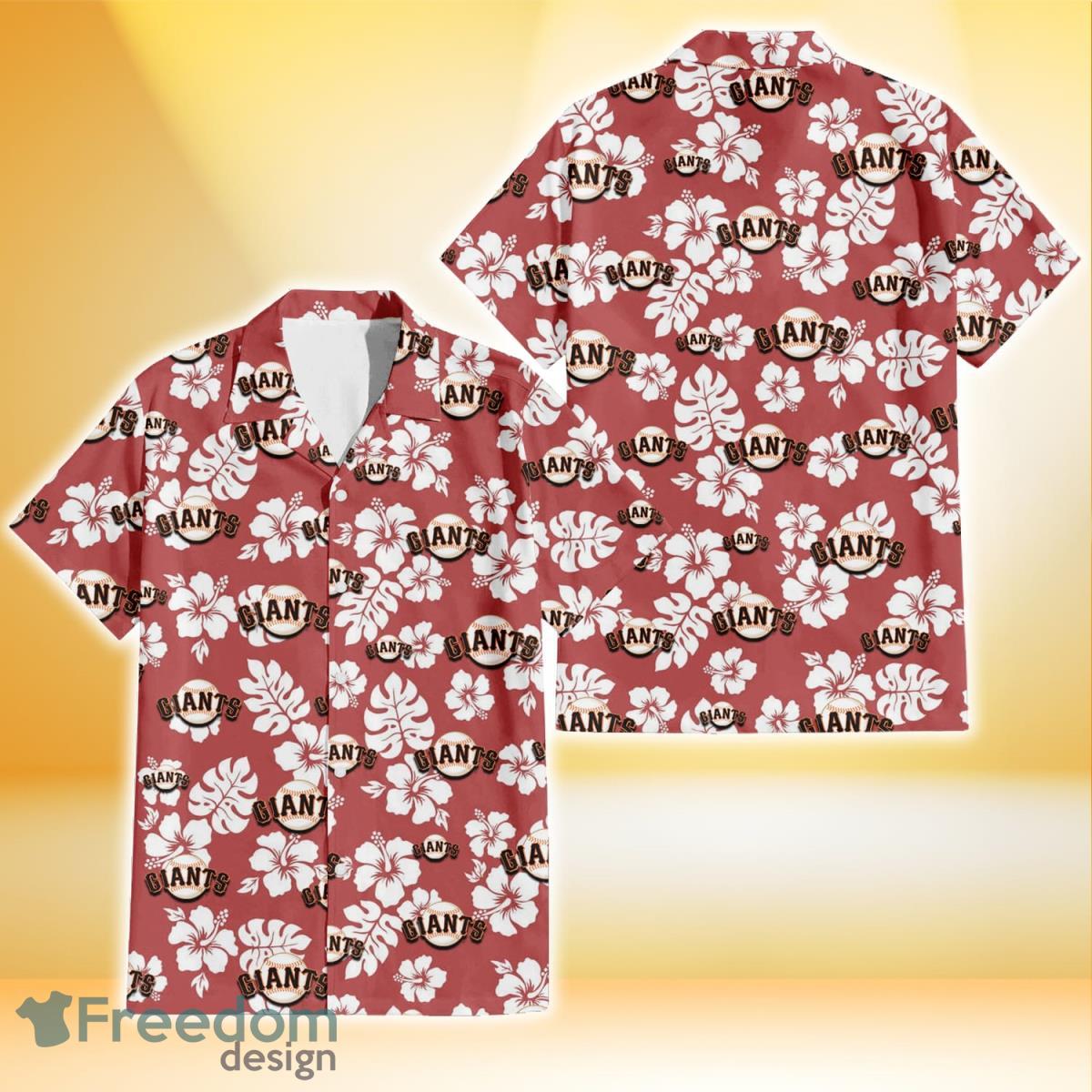 San Francisco Giants White Hibiscus Indian Red Background 3D Hawaiian Shirt Gift For Fans Product Photo 1