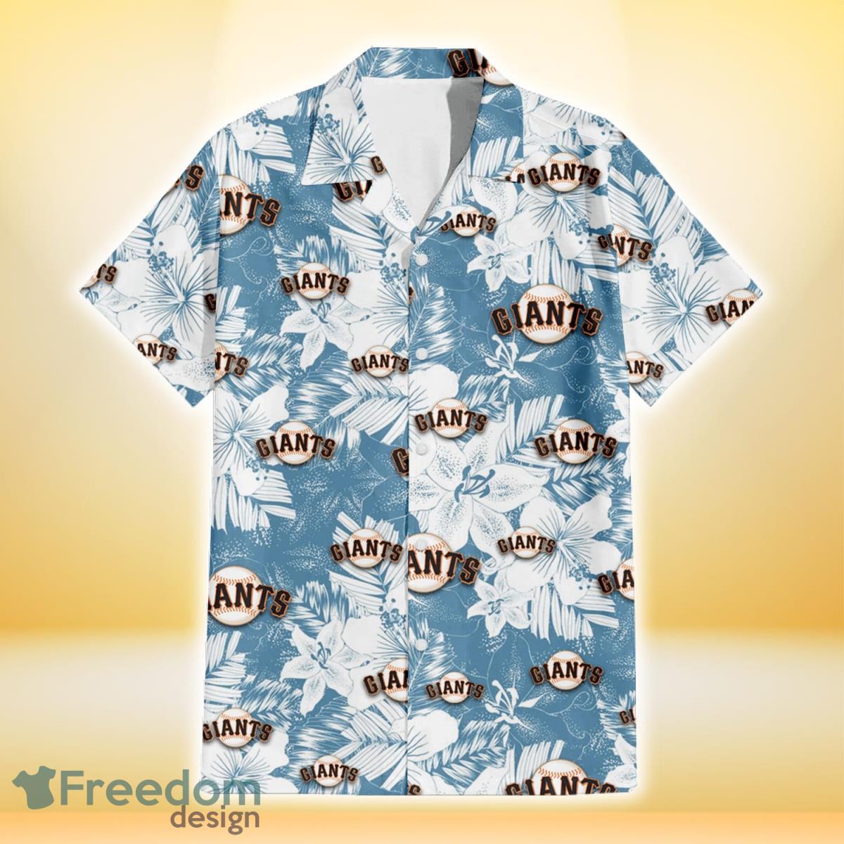 San Francisco Giants White Hibiscus Orchid Light Blue Background 3D Hawaiian Shirt Gift For Fans Product Photo 2