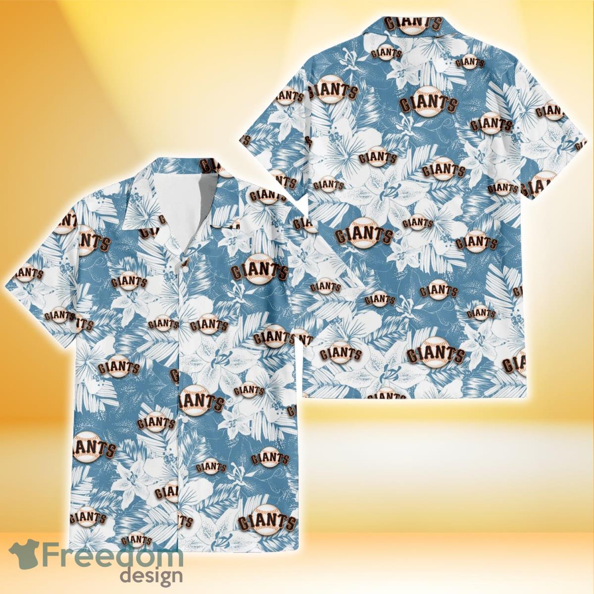 San Francisco Giants Pale Turquoise Hibiscus Light Cyan Background 3D  Hawaiian Shirt Gift For Fans - Freedomdesign