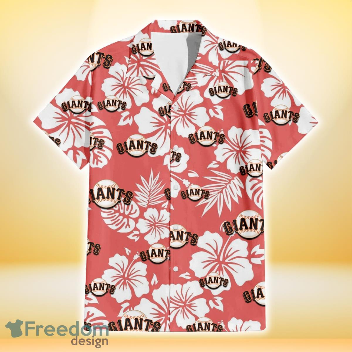 San Francisco Giants White Hibiscus Salmon Background 3D Hawaiian Shirt Gift For Fans Product Photo 2