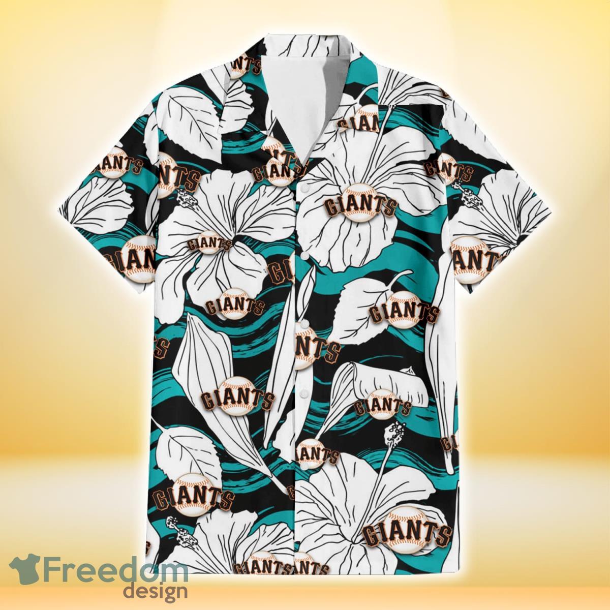 San Francisco Giants Pale Turquoise Hibiscus Light Cyan Background 3D  Hawaiian Shirt Gift For Fans - Freedomdesign