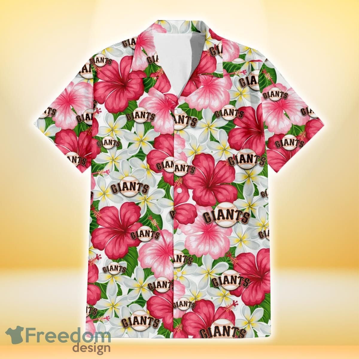 San Francisco Giants White Hibiscus Indian Red Background Hawaiian Shirt