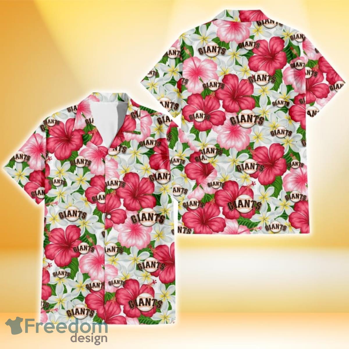 San Francisco Giants White Porcelain Flower Pink Hibiscus White Background 3D Hawaiian Shirt Gift For Fans Product Photo 1