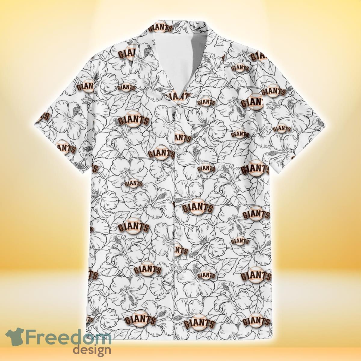 San Francisco Giants White Sketch Hibiscus Pattern White Background 3D Hawaiian Shirt Gift For Fans Product Photo 2