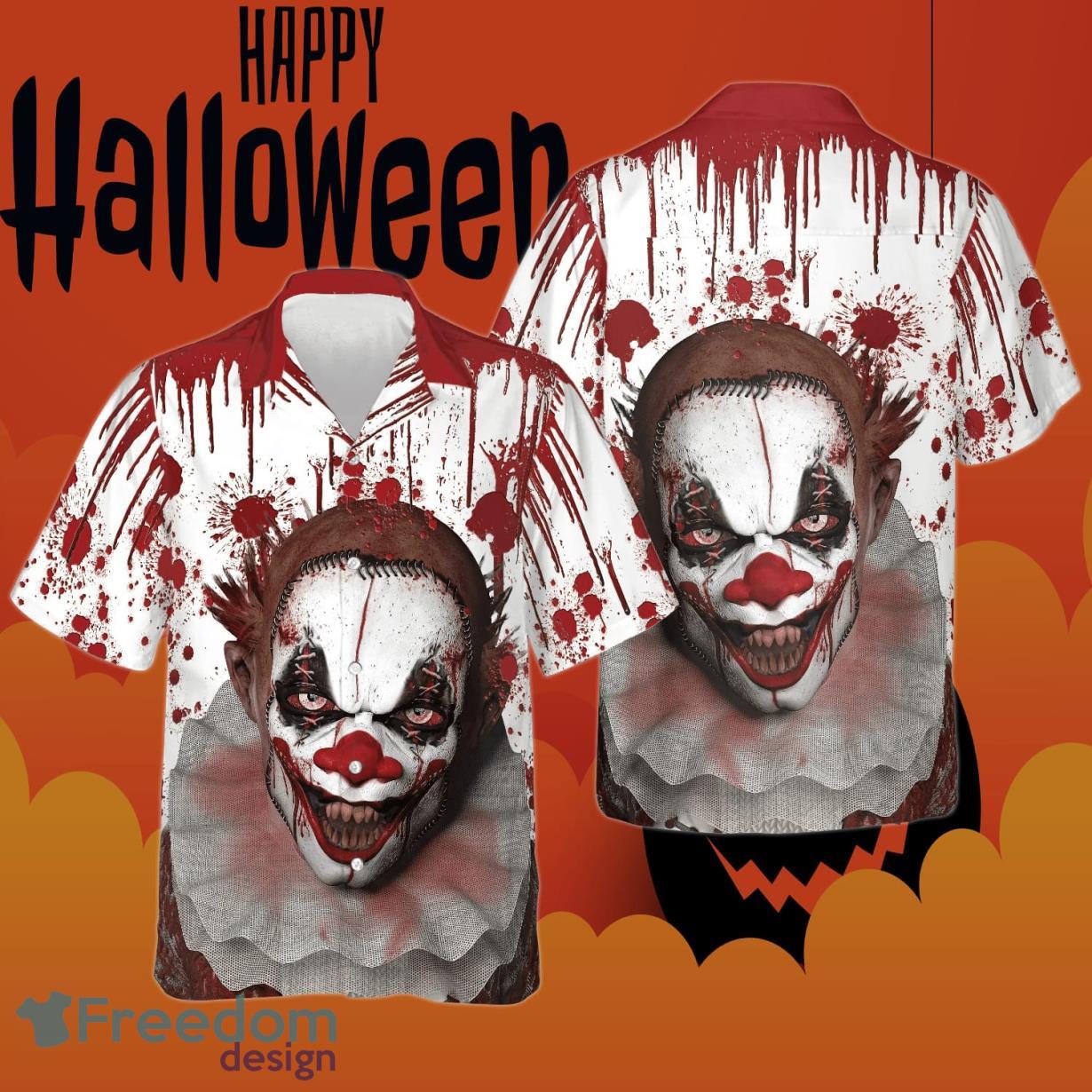 Scary Halloween Clown Faces Hawaiian Shirt Horror Button Up Shirts Gifts For Halloween Product Photo 1