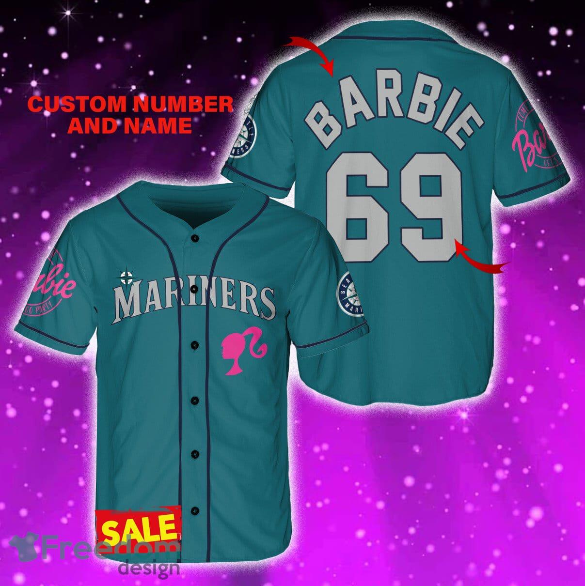Seattle Mariners Barbie Jersey Baseball Shirt Aqua Custom Number