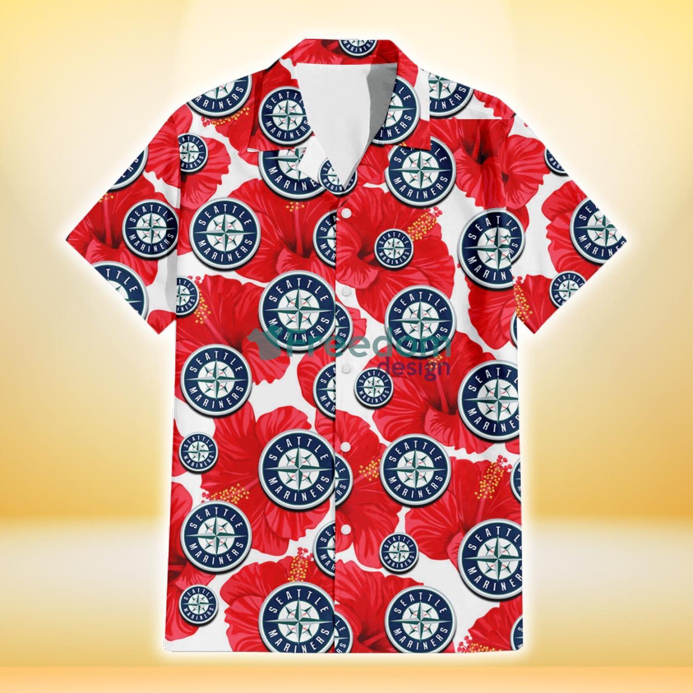 Seattle Mariners Big Red Hibiscus White Background 3D Hawaiian Shirt Gift For Fans Product Photo 2