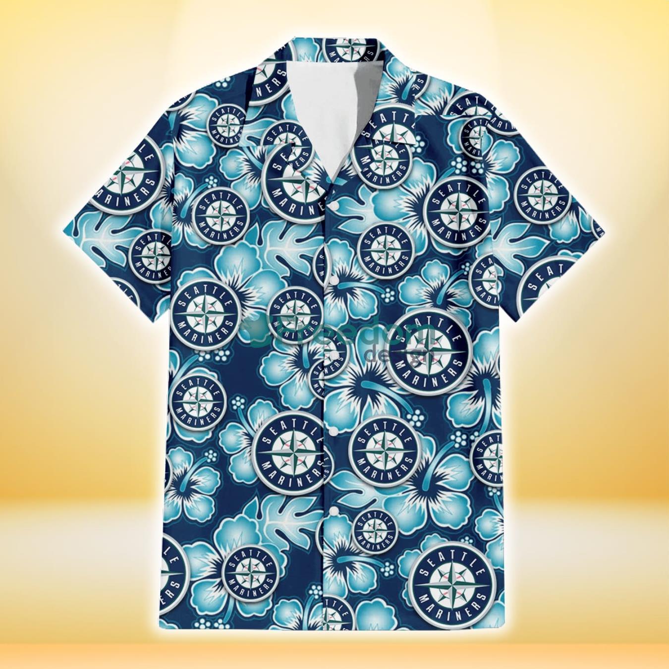 Seattle Mariners Electro Color Hibiscus Black Background 3D Hawaiian Shirt  Gift For Fans - YesItCustom