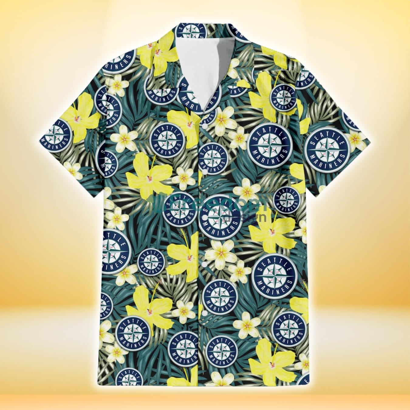 Seattle Mariners Hawaiian Shirt, Sketch Palm Leaves Seamless