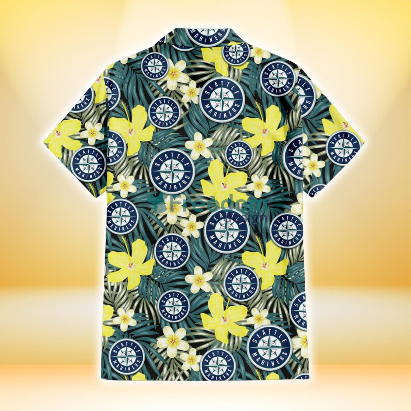 Seattle Mariners Hawaiian Shirt, Sketch Palm Leaves Seamless