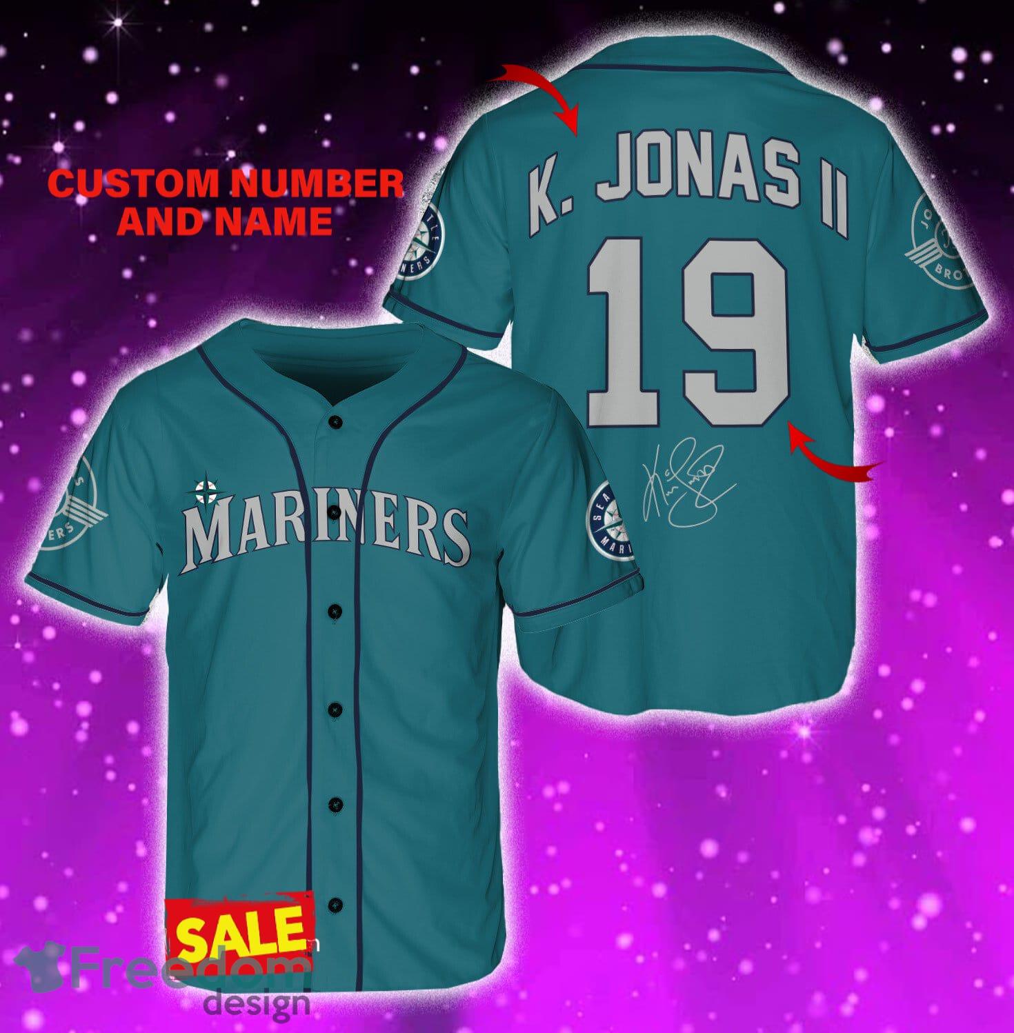 Seattle Mariners K. Jonas Jersey Baseball Shirt Aqua Custom Number And Name  - Freedomdesign