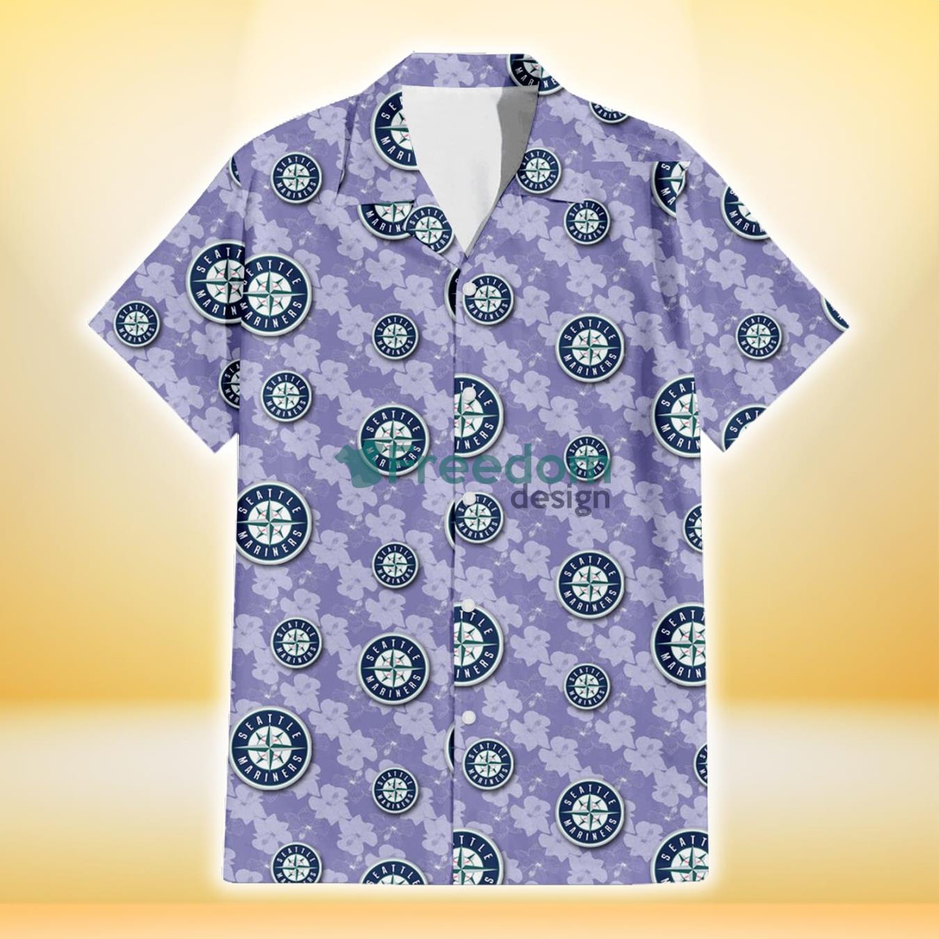 Seattle Mariners Light Purple Hibiscus Pattern Stripe Powder Purple 3D Hawaiian Shirt Gift For Fans Product Photo 2