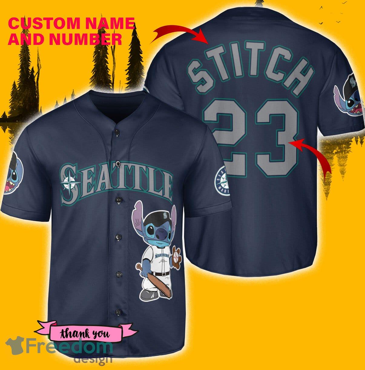 Get Your Seattle Mariners Lilo & Stitch Baseball Jersey - Royal - Scesy